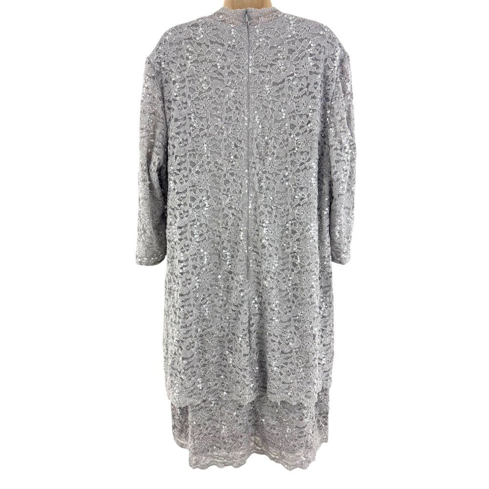 Alex Evenings Gray Sparkly Lace Sequin Dress Size 24W 3X Wedding Mother of Bride - Picture 4 of 7
